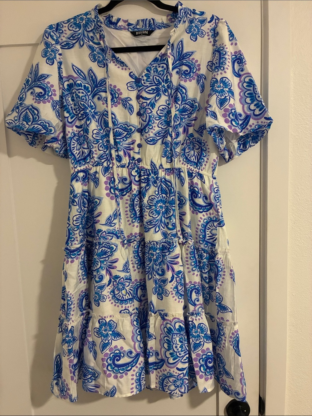 Blue Floral Tiered Casual Dress by BYEEN